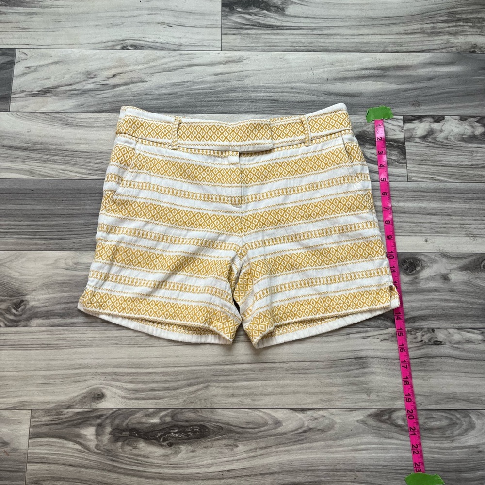 LOFT Yellow and White Striped High-Waist Shorts